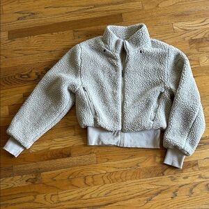 Noli Taupe Sherpa Logo full Zip Mock Neck Jacket M